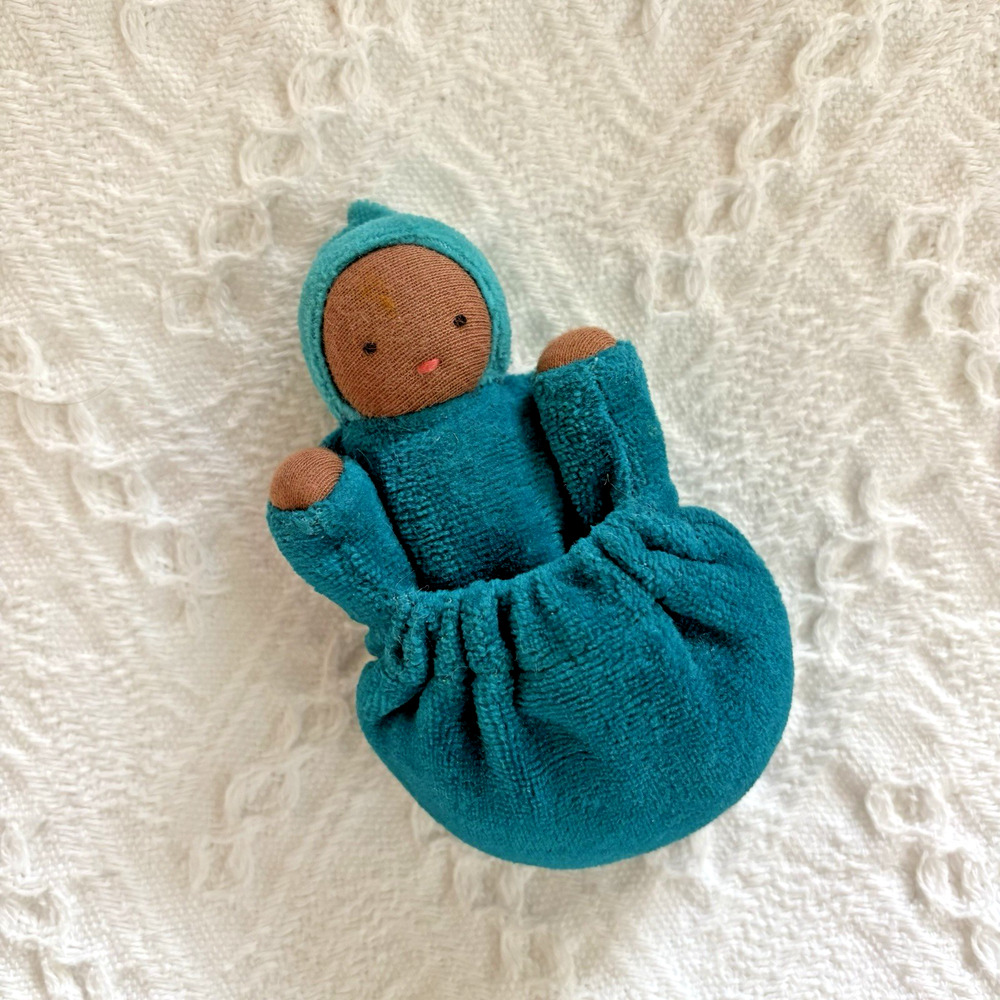 Fairyshadow Waldorf Dark Skin Mother Doll Teal Velour Pouch NO BABY